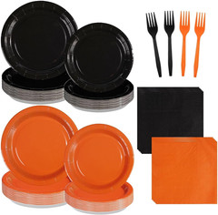 96Pcs Orange and Black Graduation Party Decorations Orange and Black Plates and