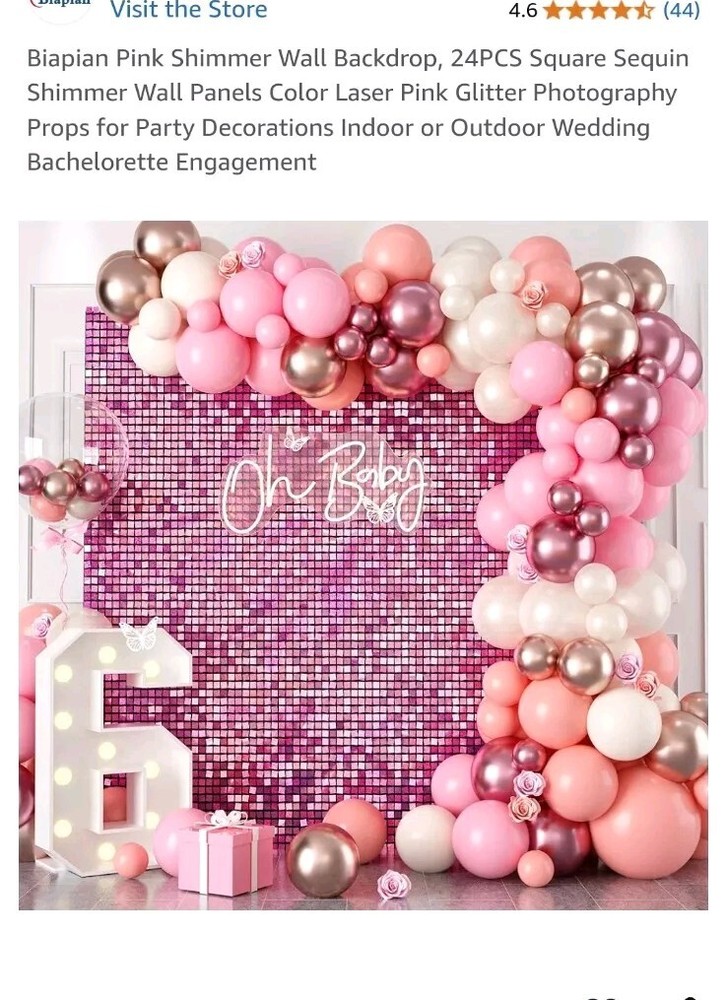 24Pcs Pink Shimmer Wall Panels Backdrop Decoration, 12 * 12 inch Seq…