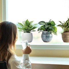 Supzone Potted Plants Window Clings 3pcs Simulated Green Multi-colored