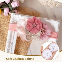 12Pcs 2″ Chiffon Flowers with Rhinestone Pearl Sewing Fabric Flowers, White