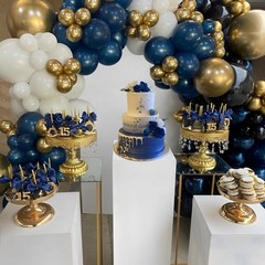 Navy Blue Metallic Gold White Balloons, 50 Pcs 12 Inches Navy Blue and Gold W…
