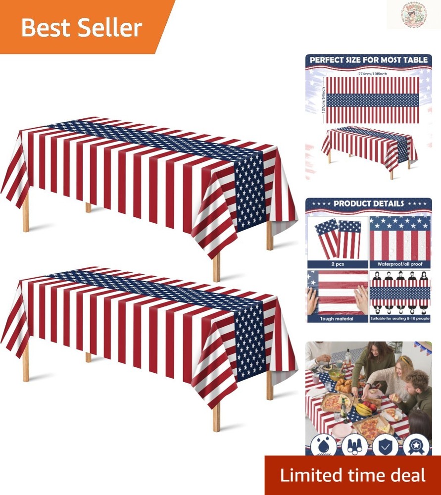 Patriotic 4th of July Tablecloth – 2 Pack, 54″ x 108″ for Home & Outdoor Cele…