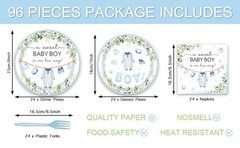Sweet Boy Themed Baby Shower Disposable Tableware Set (Plates, Napkins, Forks)