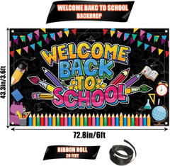 Welcome Back to School Banner, Multicolored, 72 X 43 Inch, Back to School Decora