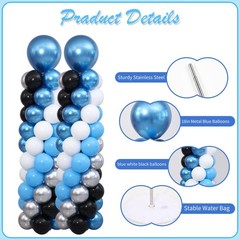 Blue and Silver Black Balloon Column Stand Arch Kit Set of 2 for Floor with 1…