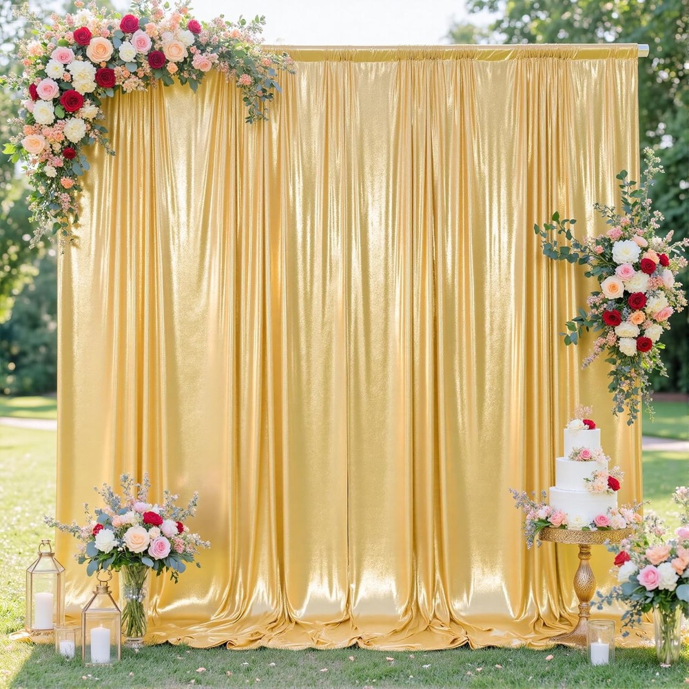 10x10FT Gold Sequin Backdrop Curtain for Party – 2 Panels 5x10FT Wrinkle-Shimmer