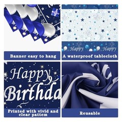 Blue Birthday Decorations, 37 PCS Blue and Silver Party Navy Blue & Silver