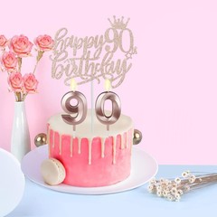 90th Birthday Celebration Essentials with Rose Gold Crown and Numeral Candles