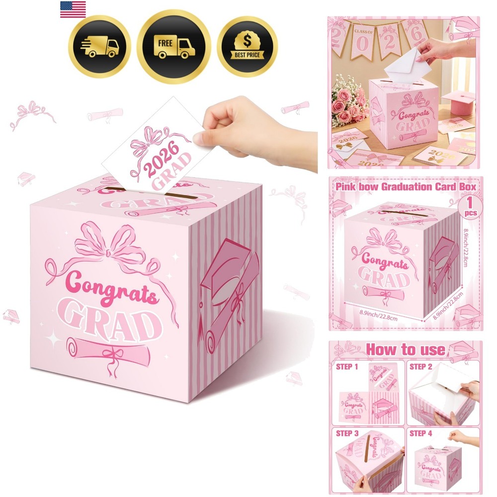 Vibrant Pink Bow Graduation Card Box – Perfect for 2026 Graduates