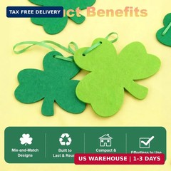 St Patricks Day Decorations – 5 Pack Shamrock Clover Garland Banner – NO DIY Fel