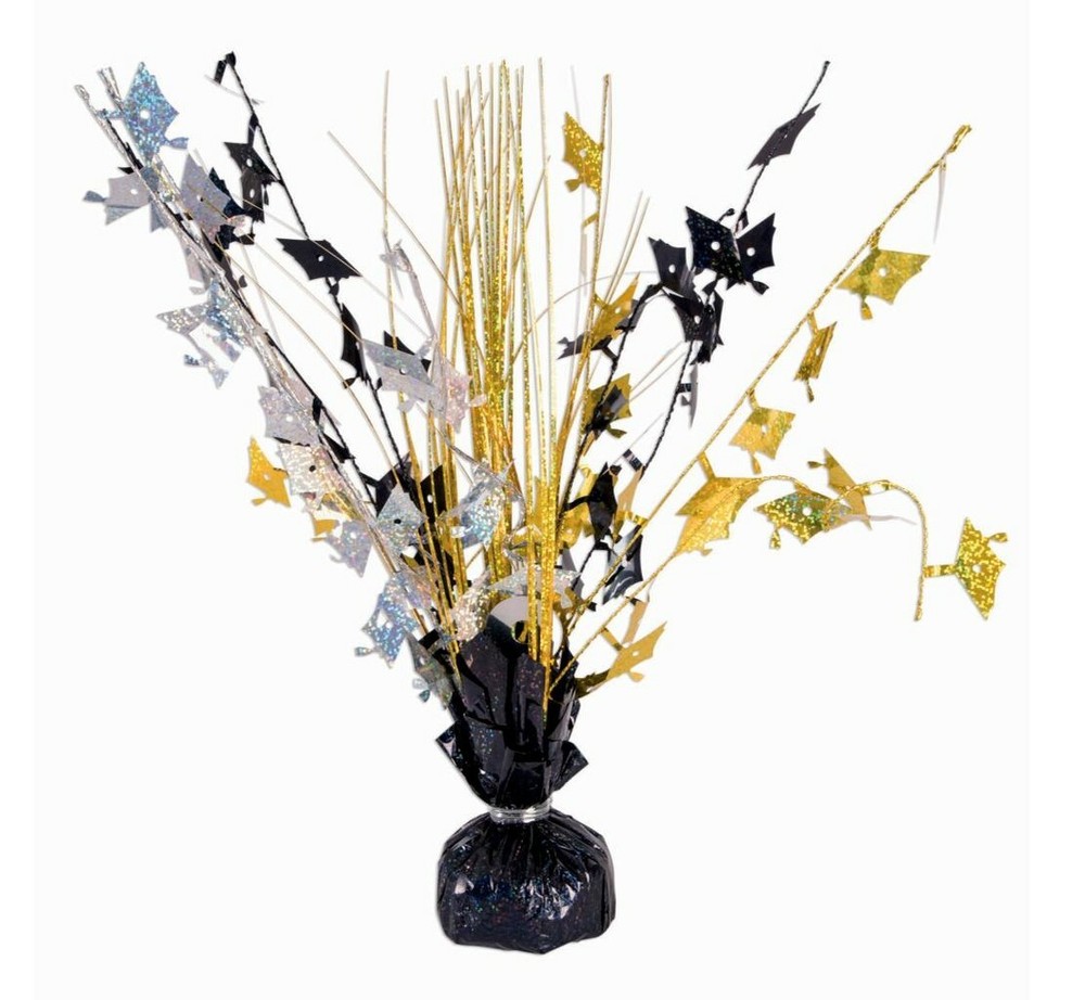 Graduation 15” Spray Centerpiece Balloon Weight Black/Silver/Gold