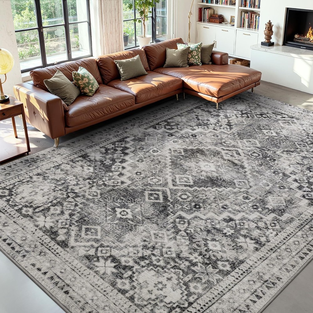 YOH Boho Washable Rug 8×10, Taupe Gray Vintage Non Slip Area Rug, Distressed …