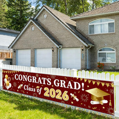 Maroon and Gold Graduation Decorations 2026 Banner, Congrats Grad Party Supplies
