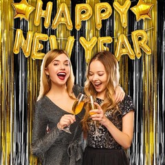 Black and Gold Party Streamers Decoration – GREATRIL Foil Fringe Backdrop for…