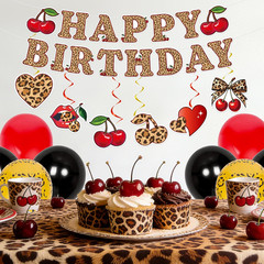Cheetah Cherry Birthday Party Set – 16 Pcs Leopard Print Decor for Girls