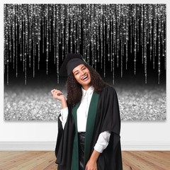 Black Silver Glitter Backdrop 10x10ft Graduation Birthday New Year Housewarming