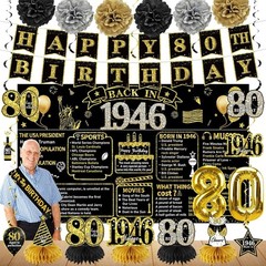80th Birthday Decorations for Men Women, 21pcs the Year 1946 Banner Balloon Part