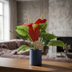 Artificial for Red Hot Poker Plant with Green Leaves for Table Centerpiece