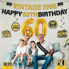 60Th Birthday Decorations Kit – Black Gold 11 Pcs Vintage 1966 Happy 60Th Birthd