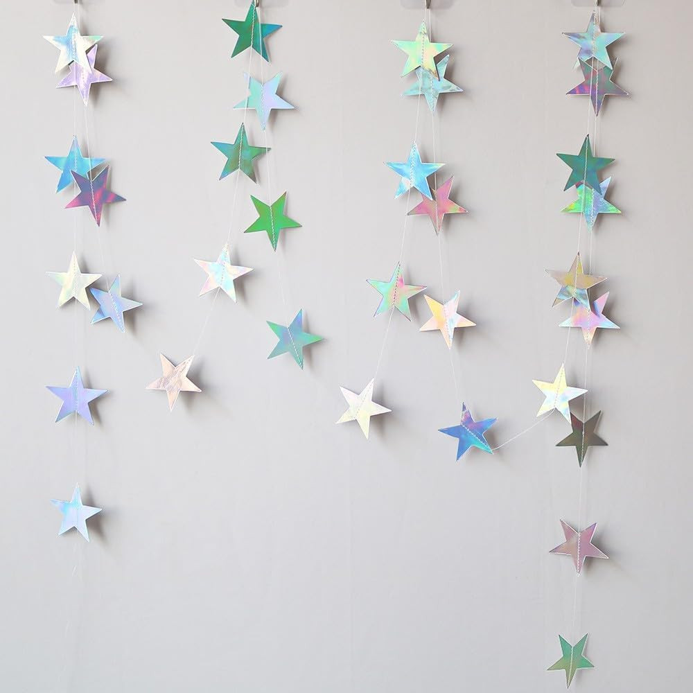 Iridescent Shining Star Hanging Garland Iridescent Hanging Sparkling Star Stream