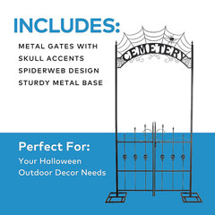 Halloween Cemetery Archway Gate 8.5 Ft – Spooky Yard Entrance with Skull Doors