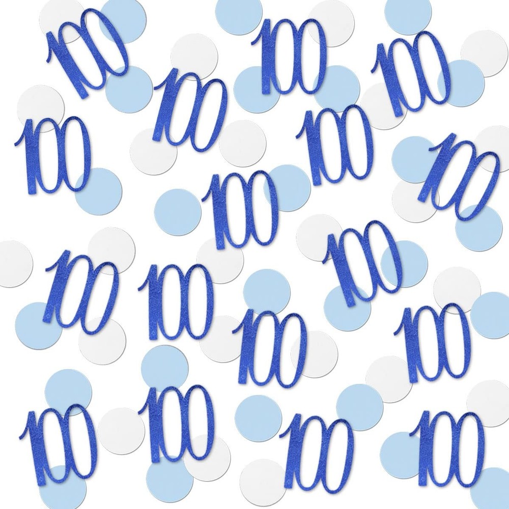 Blue Glitter 100 Confetti 100th Birthday Number Confetti 200 PCS Party Set