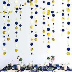 46 Ft Navy Blue and Gold Circle Dots Garland Royal Blue Hanging Paper Polka D…