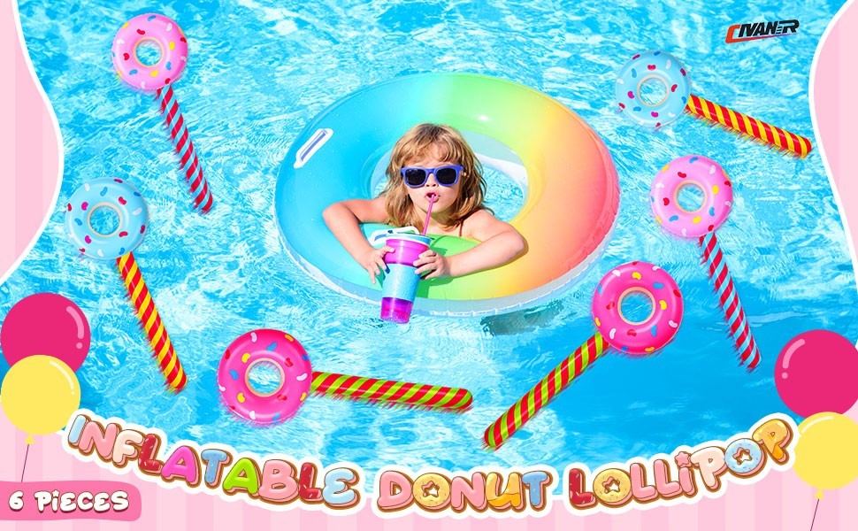 6 Pcs Inflatable Donut Balloons 33 Inch Candy Party Decorations Pool Float
