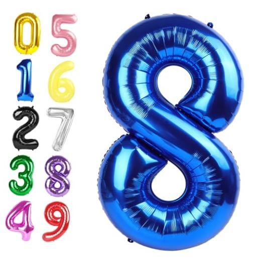 Balloon 8 Numbers, 40 Inch Large Birthday Decorations for Men, Number 8 Blue