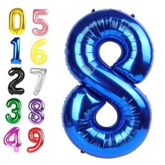 Balloon 8 Numbers, 40 Inch Large Birthday Decorations for Men, Number 8 Blue