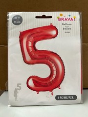 BRAVA! Number “5” Single PC 34” Foil Balloon – Red