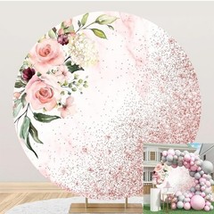 6.5×6.5ft Pink Rose Gold Round Backdrop Cover Blush Pink Floral Rose Gold…