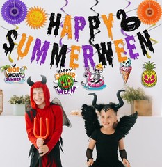 Glittery Happy Summerween Banner Summerween Hanging Swirls Decorations Circle…