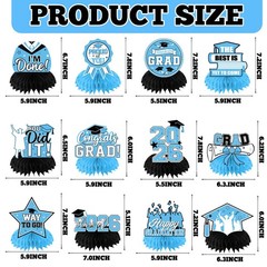 Sky Blue Graduation Honeycomb Centerpieces, 12 Pcs Table Decorations 2026