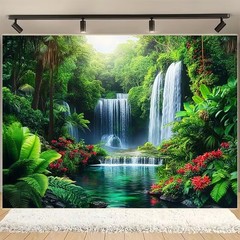 Forest Greenery Scenery Tropical Rainforest Waterfall Backdrop Photo Background