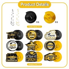 30 Pcs Graduation Decorations 2026 Graduation Hanging Swirls Gold Foil Paper …