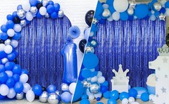 2 Pack 3.3 x 9.9 ft Dark Blue Foil Fringe Curtains Party Decorations, Blue