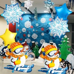 6 Pcs Ski Penguin Balloons Set – 2 Snowflake, 2 Animal Ski Penguin, 2 Star Fo…