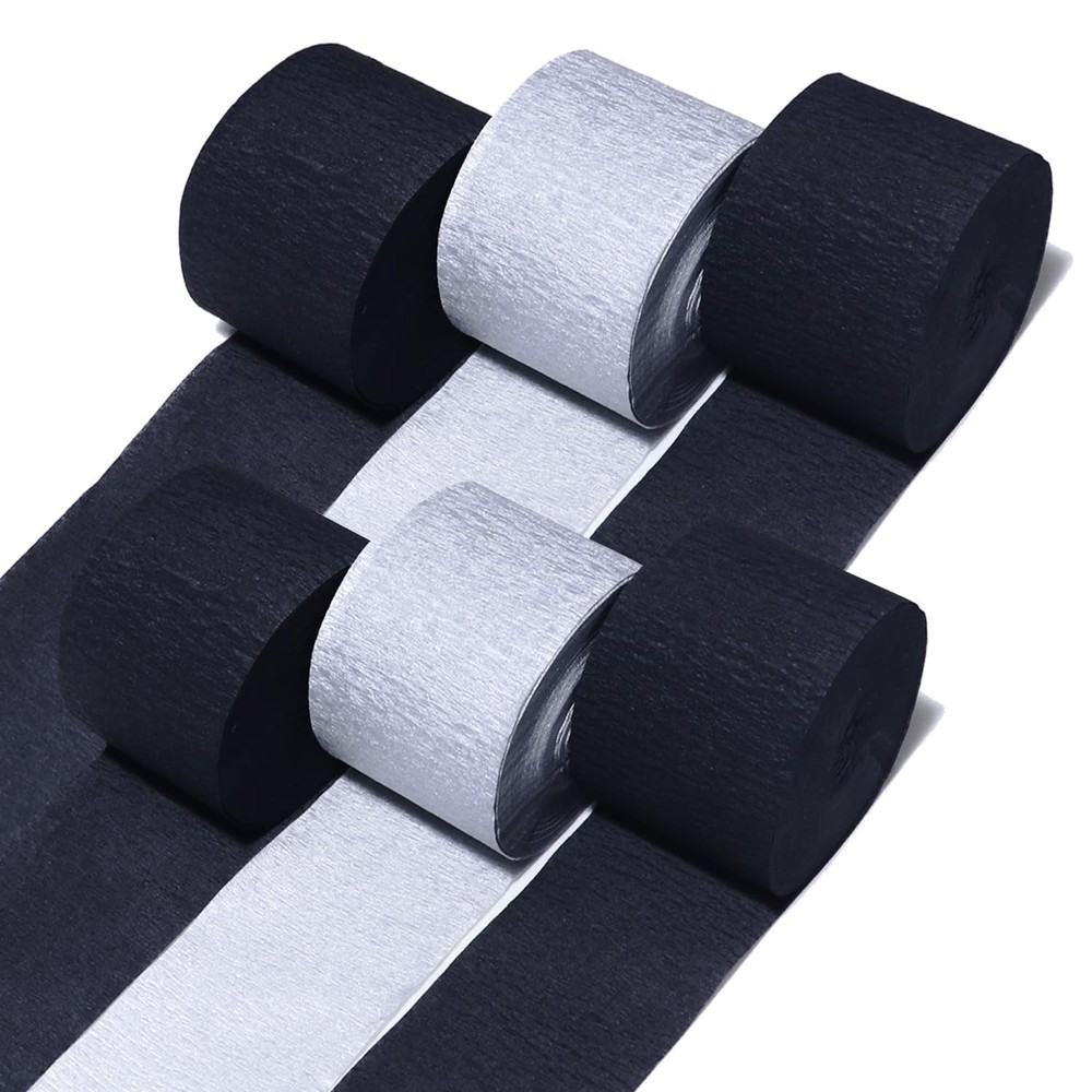 Captain Decor 6 Crepe Paper Streamers Rolls, 492ft Pack of Silver and Black S…