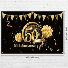 Memorable 50th Party Decoration – Lightweight Black Gold 72.8 x 43.3 Inch Banner