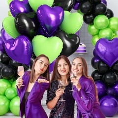 Green Purple Black Heart Balloons, 18Inch Purple and Green Heart Foil Balloon…