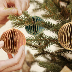 Christmas Hanging Decorations, 6 PCS Nature round Glitter Edge Paper Honeycomb O