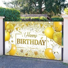 Happy Birthday Decorations Backdrop Banner for Men Women Boys White and Gold