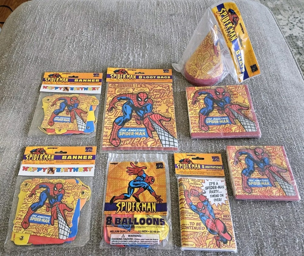 Vintage 1999 Amazing Spider-Man Birthday Party Kit Supplies 8 Items New Sealed