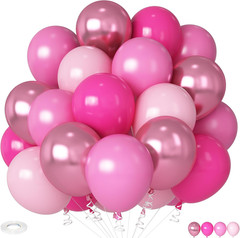 Pink Mixed Balloons Set, 12 Inch Hot Pink Pastel Light Baby Pink Metallic Pink L