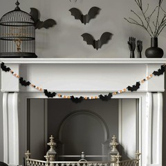 5.6 FT Halloween Bat Wooden Beads Garland, Black Felt Bats with Orange White …