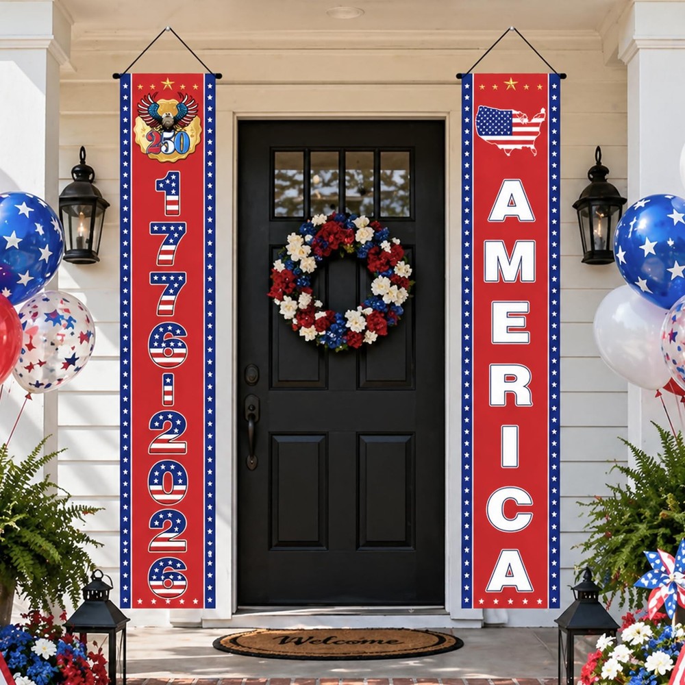 250th Anniversary Banners – 1776-2026 250th Independence Day Door Banner, Red…