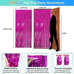 Sparkling 2 Pack Hot Pink Party Decorations Backdrop Fringe Curtain Bachelorette