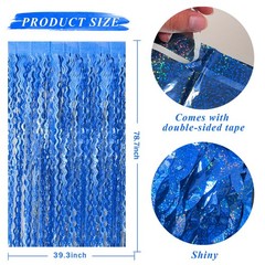 Blue Backdrop Wavy Tinsel Foil Fringe Curtains for Parties 2 Pack, Dark