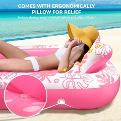Inflatable Tanning Pool Lounger Float with Cervical Pillow – Floats Adult for